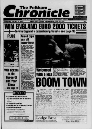 cover page of Feltham Chronicle published on August 26, 1999