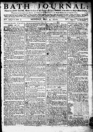 cover page of Bath Journal published on May 4, 1772