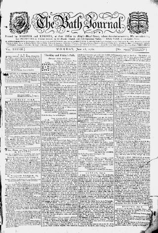 cover page of Bath Journal published on June 18, 1781