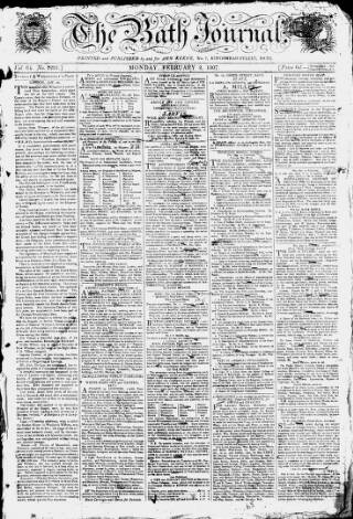 cover page of Bath Journal published on February 2, 1807