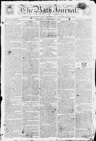 cover page of Bath Journal published on November 2, 1807