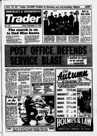 cover page of Hinckley Herald & Journal published on September 17, 1987