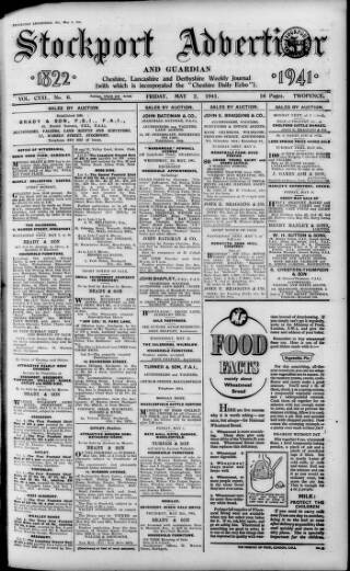 cover page of Stockport Advertiser and Guardian published on May 2, 1941
