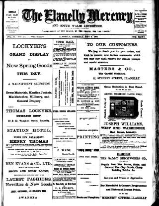 cover page of Llanelly Mercury published on May 2, 1895