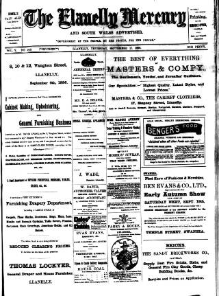 cover page of Llanelly Mercury published on September 17, 1896