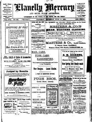 cover page of Llanelly Mercury published on June 18, 1908