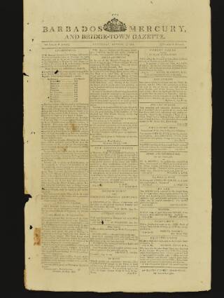 cover page of Barbados Mercury and Bridge-town Gazette published on August 2, 1823