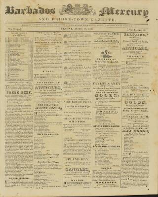 cover page of Barbados Mercury and Bridge-town Gazette published on June 18, 1839