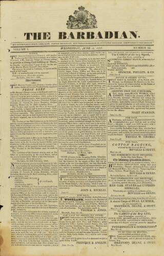 cover page of Barbadian published on June 18, 1823
