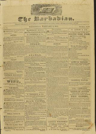 cover page of Barbadian published on February 2, 1842