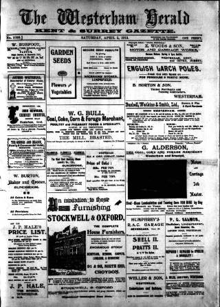 cover page of Westerham Herald published on April 5, 1913