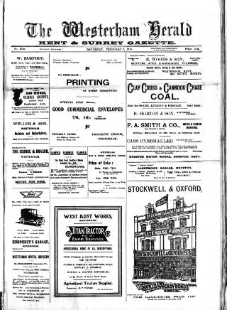 cover page of Westerham Herald published on February 2, 1918
