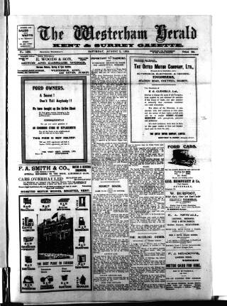 cover page of Westerham Herald published on August 2, 1919