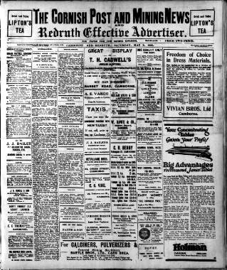 cover page of Cornish Post and Mining News published on May 2, 1925