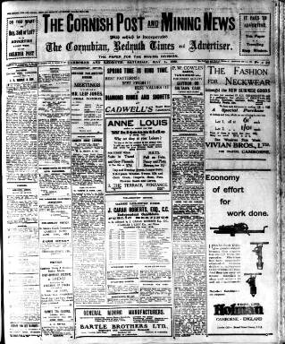 cover page of Cornish Post and Mining News published on May 4, 1929