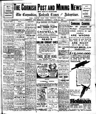 cover page of Cornish Post and Mining News published on June 18, 1932