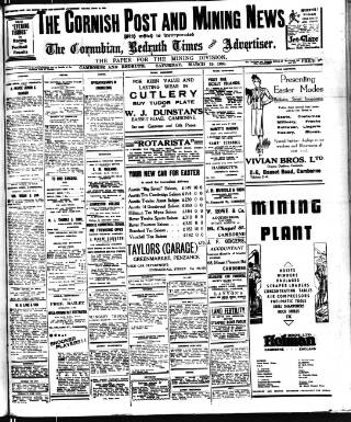 cover page of Cornish Post and Mining News published on March 19, 1938