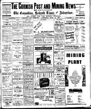 cover page of Cornish Post and Mining News published on June 18, 1938