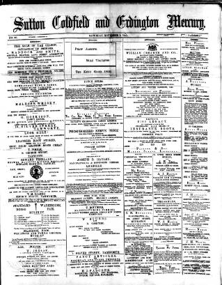 cover page of Sutton Coldfield and Erdington Mercury published on November 2, 1889