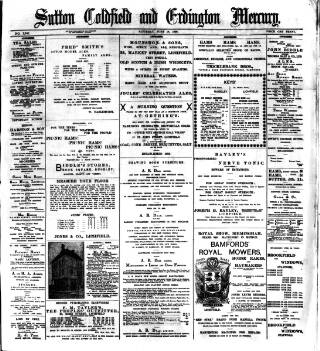 cover page of Sutton Coldfield and Erdington Mercury published on June 18, 1898
