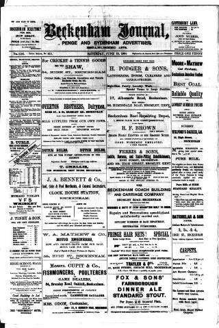 cover page of Beckenham Journal published on June 18, 1904