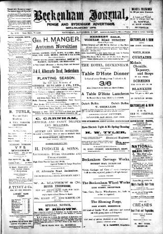cover page of Beckenham Journal published on November 2, 1907