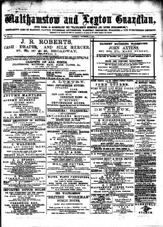 cover page of Walthamstow and Leyton Guardian published on November 2, 1878