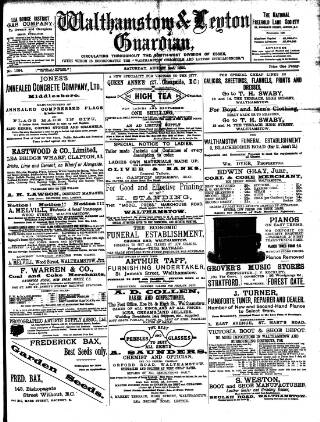 cover page of Walthamstow and Leyton Guardian published on August 2, 1890