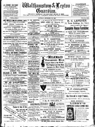 cover page of Walthamstow and Leyton Guardian published on September 17, 1892