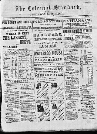 cover page of Colonial Standard and Jamaica Despatch published on February 2, 1882