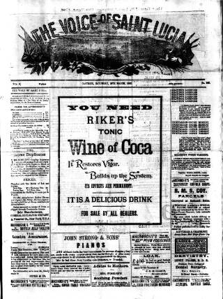 cover page of Voice of St. Lucia published on March 19, 1892