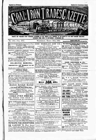 cover page of Midland & Northern Coal & Iron Trades Gazette published on March 19, 1884