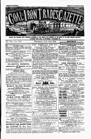 cover page of Midland & Northern Coal & Iron Trades Gazette published on June 18, 1884