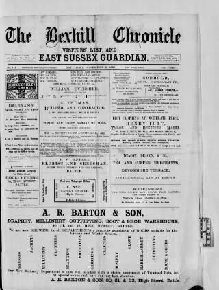cover page of Bexhill-on-Sea Chronicle published on November 2, 1889