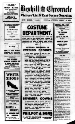 cover page of Bexhill-on-Sea Chronicle published on August 2, 1919