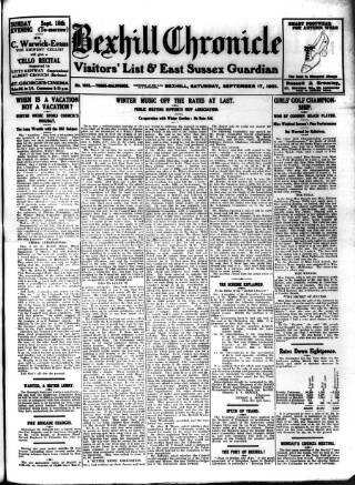 cover page of Bexhill-on-Sea Chronicle published on September 17, 1921