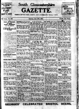 cover page of South Gloucestershire Gazette published on June 18, 1927