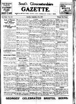 cover page of South Gloucestershire Gazette published on September 17, 1927