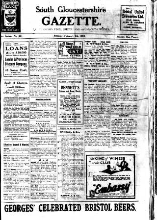 cover page of South Gloucestershire Gazette published on February 2, 1929