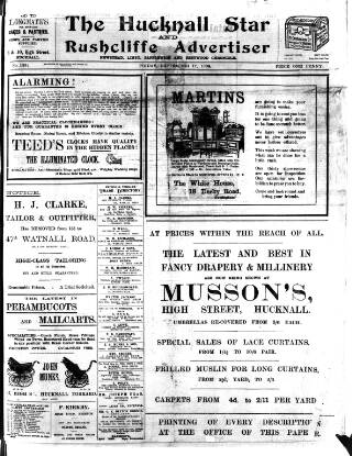 cover page of Hucknall Morning Star and Advertiser published on September 17, 1909