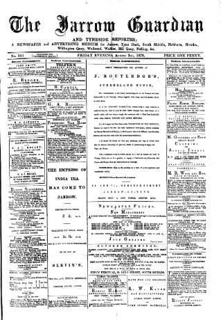 cover page of Jarrow Guardian and Tyneside Reporter published on August 2, 1878