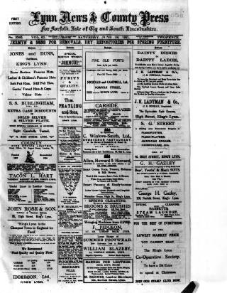cover page of Lynn News & County Press published on June 18, 1921