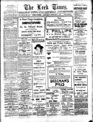 cover page of Leek Times published on February 2, 1918