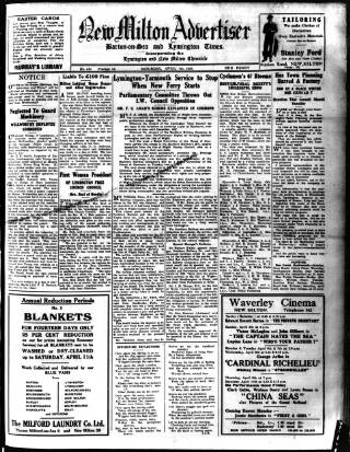 cover page of New Milton Advertiser published on April 4, 1936