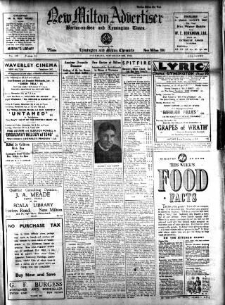 cover page of New Milton Advertiser published on November 2, 1940