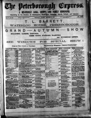 cover page of Peterborough Express published on November 2, 1887
