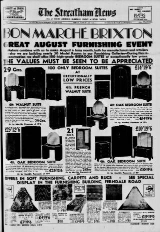 cover page of Streatham News published on August 2, 1935