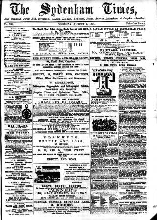cover page of Sydenham Times published on August 2, 1864