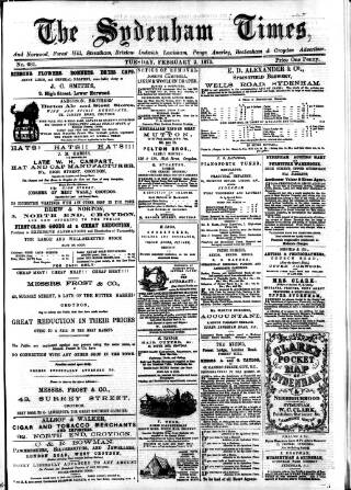 cover page of Sydenham Times published on February 2, 1875