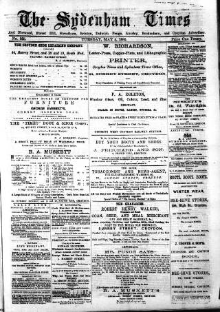 cover page of Sydenham Times published on May 4, 1880